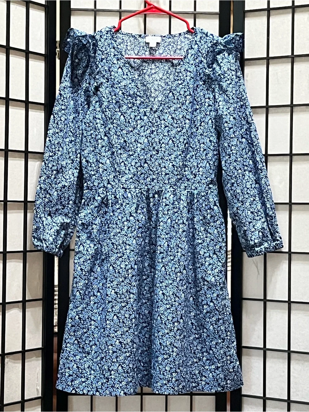 J. CREW Blue Floral Puff-Sleeve  MINI Dress WOMEN SIZE S